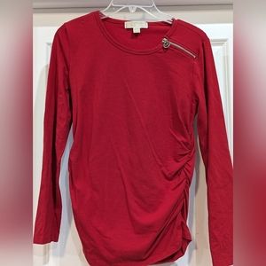 Michael Kors red ruched long sleeve blouse